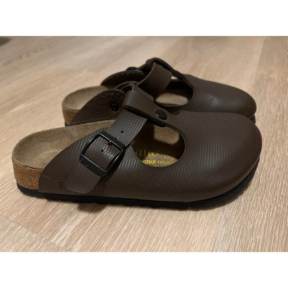 Papillo Birkenstock Fussbet Textured Brown Leather Slip On Clog Sandal Size EU36 - Picture 3 of 5